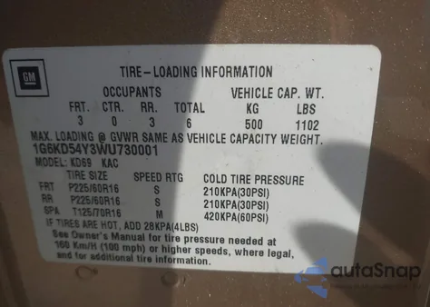 1998 Cadillac Deville Standard from USA, damaged, VIN 1G6KD54Y3WU730001